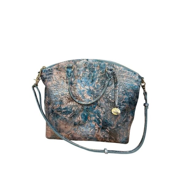 BRAHMIN LARGE DUXBURY “BLUE LACE MELBOURNE “ SATCHEL CROC Leather Good Condition - Picture 1 of 10